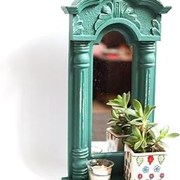 CULTURWAY Greenrey Wooden Rectangular Wall Hanging Jharokha Wall Mount Framed Mirror for Living Room, Bedroom, Home Decor (44x24x8.5 cms)-image-60