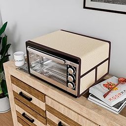 Heart Home Oven Top Cover | Microwave Oven Top Cover | Microwave Cover with 4 Utility Pockets | Oven Cover for Kitchen D�cor | Dot Design Oven Top Cover | 28 LTR | Golden-27