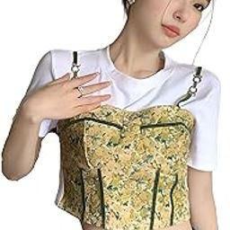 Women’s Floral Corset Bustier Top – Round Neck,Printed, Sleeveless Crop Top – Trendy Outfit for Summer Outfits | Color Yellow-picture-6