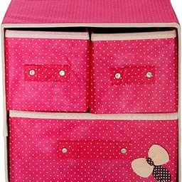 Pindia Foldable Pink 3 Drawer Storage Box Organizer-11