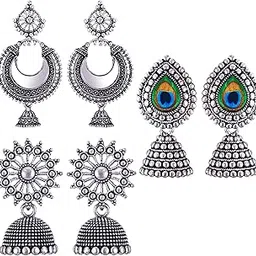 meenaz Earrings for women fashion jhumka oxidised Silver Earrings for women Combo chandbali pearl stylish Butterfly jhumkas traditional Jhumki Peacock Earrings For girls South Temple Ear Rings -M628-picture-27