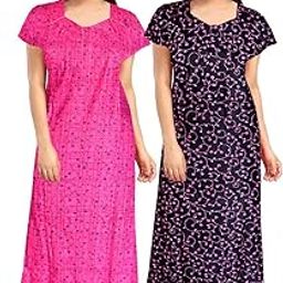 Women's Cotton Nightwear Maternity Maxi Gown (Pack of 2 Pcs,) Pink,Black-image-5