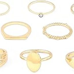 Set of 10 Gold Tone Contemporary Classy Stackable Rings For Women-ZPFK13685-13