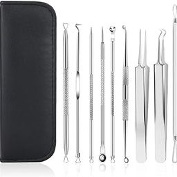 MAYCREATE® 9PCS Blackhead Remover Tools Stainless Steel Blackhead Pimple Blemish Extractor/Remover Tool with Tweezers, Professional Acne Remove Tools-95
