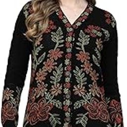 Women Sweater for Winter Woolen Acrylic Full Sleeves V-Neck Floral Design Cardigan Sweater for Women Winter Woollen Stylish-image-4