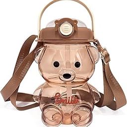 KOBBET Plastic 1 Pcs Cute Designer Teddy Water Bottle For Girls Anti Leak For Kids For School Cartoon Printed Cute Large Capacity 1 L Water Bottle Birthday Gift Return Gift(Style 4), Multicolor-image-62