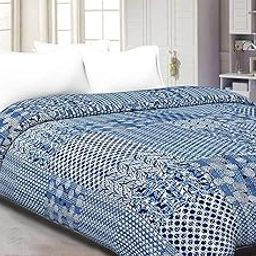 Tapestry Handmade Pure Cotton Queen Size Quilted Bedding (Indigo Blue)-image-5