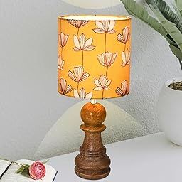 Homesake® Chess Bedside Table Desk Lamp Rustic Wood Base Fabric Shade for Decor, Accent Light, Gameroom, Kids, Living Room, Bedroom, Pawn, Hibiscus (Yellow)-image-30