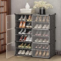 Sunderlook Shoe Rack Plastic for Home- Shoes Rack Organizer Plastic, Slipper Stand,Shoe Rack with Door for Heels/Shoes for Entryway, Hallway, Chappal Stand for Home with Door (Black, 12-SHELF-6-DOOR)-image-65
