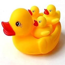 MINANG Baby Bathing Rubber Squeaky Family Ducks Floating Play Water Pool Tub Toys (Yellow) - 4 Pcs (Family Duck)-image-63