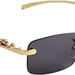 iflash Vintage Rectangular Non-Polarized Sunglasses Men Women Retro Stylish Rimless Sun Glasses Shades For Women Men (Gold - Grey), Medium-picture-25