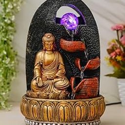 CHRONIKLE Golden Brown Polyresin Tabletop Buddha 4 Step Indoor Water Fountain for Home Decor with LED, Speed Control Pump (Size: 24 x 18 x 36 CM | Weight: 1740Gram)-image-6