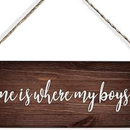 FREHVN Mom Gifts, Home is Where My Boys are Wood Sign Decor, Funny Mothers Day Gifts Idea for Mom Mother Mama, Farmhouse Wall Hanging Decoration, 16.38 x 5.85 inch, Wood-image-27