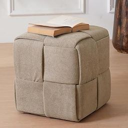 HOME 360 Upholstered Fabric Cube Design Ottomans Footstools | 40X40X40 CM | Pouffe for Sitting and Footrest | Furniture for Home Decor | Dressing Table Stool | Living Room | Padded Seat | Beige-image-55