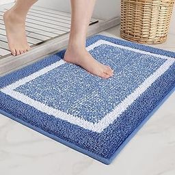 Lotus Creative Microfiber Bathroom Mat Anti Skid-Highly Absorbent Super Soft Door Mats for Home Kitchen Living Room-2000 GSM Floor Mat-40 x 60 cm (Blue-White)-image-29