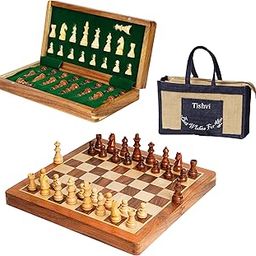 Tishvi Foldable Magnetic Wooden Chess Set - 12"x12" Big Size Board with Handcrafted Pieces, Travel-Friendly Design Anti-Scratch Protection| Ideal for Kids, Adults, and Gifting |Free Chess Carrying Bag-15