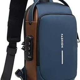 Fashion Sling Bag for Men, Blue and Brown, 32 x 17 x 9 cm, Crossbody Travel Shoulder Bag with Multiple Compartments-image-76
