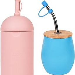tudd Silicone Buddy Bottle for Baby 6 to 12 Months with Straw | Pink with Baby Stainless Steel Happy Tummy Mug 8oz, 240 Ml,Pink (2 Year - 6 Years) | Blue-image-115
