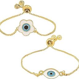 Stylish Gold Plated Enamel Evil Eye Adjustable Charm Bracelet For Women ((ADB481-78)-image-97