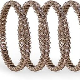 Creative Pearl Brown Crystal Gold Plated Set Of 4 Bangles For Women-9