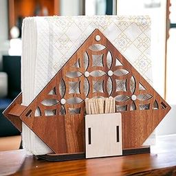 Deskart Tissue Paper Holder | Decoratiove and Attractive Wooden Tissue Holder Stand for Home, Kitchen Dining Table, Resturant and Cafeteria with Steel Rivets and Tissue Paper Pack (Modern)-image-1