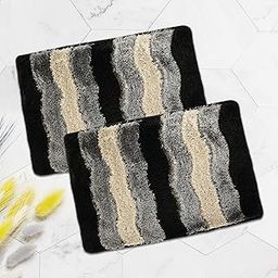 Kuber Industries Pack of 2 Anti-Slip Bathroom Mat | Furry Door Mats for Home Entrance & Kitchen Floor | Foot Perdan for Home Door -Black & Grey-image-30