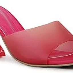 Women Pink Party And Club Wear Solid Square Heeled Mules-96