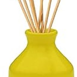 Pure Source India Ceramic Decorative Flower Vase/Pot for Living Room, Home Decor with Reed (Yellow) (3.5 inch)-image-81