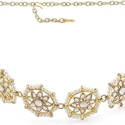 zaveri pearls Gold Tone Kundan & Pearls Studded Flowers Ethnic Head Chain For Women-ZPFK13110-picture-0