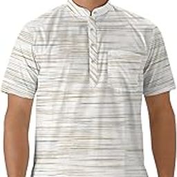 Men's Khadi Cotton Short Kurta, Front Pocket, Horizontal Design (in, Alpha, XL, Plus, White & Grey)-image-48