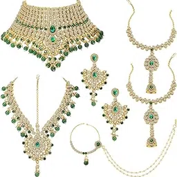 peora American Diamond Studded Traditional Jodha Akbar Bridal Jewelry Set Gift for Women-picture-21