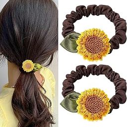 Melodio 2 Pack Sunflower Hair Scrunchies for Women - Floral Hair Band, Elastic Ponytail Holder for Girls & Women (Spring Summer Hair Accessories)-image-96