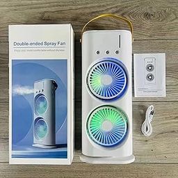 SINGHAL 4000mAh Double Ended Spray Fan, Cold Air Fan, 2025 New 3 Gears USB Rechargeable Oscillating fan with LED Light Cooler, Touch & Remote Control, 280ml Water Tank, Ice Filling (White)-image-54