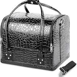 KRESHU Professional PU Leather Makeup Case | Beauty Box with 5 Sections - Large Waterproof Vanity Organizer - Ideal Travel Handbag for Women & Girls - Black-image-83