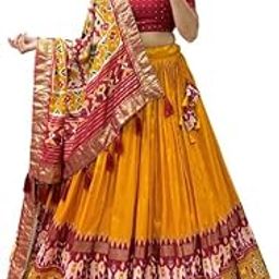 Women's Lehenga Choli | Tussar Silk With Patola Print with Foil Work With Solid And Unstitched Blouse Lehenga Choli With Dupatta-image-82