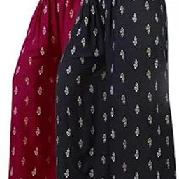Regular Fit Ankle Length Elastic Waist Casual Bottom Wear Stretchable Palazzo Pants for Women Girls Combo Maroon & Black | Size: 32 | Rise Style: Mid Rise-image-77
