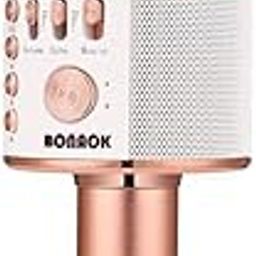 BONAOK Wireless Bluetooth Karaoke Microphone,Christmas Gift 3-in-1 Portable Hand Speaker for iPhone/Android/iPad/Sony,PC and All Smartphone(Rose Gold)-image-0
