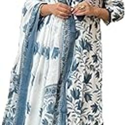 Women's Printed Cotton Anarkali Kurta & Pant With Dupatta Set-image-103