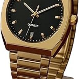 Men's Luxury Gold Plated Watch, Black Dial & Gold Mens Unique Latest Watch, Water Resistant Stainless Steel Luxury Gift for Men-image-52