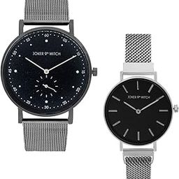 Jamie & Landon Couple Analogue Black Dial & Stainless Steel Silver Band Watch Gift Set For Men And Women-image-1