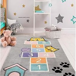 LIVING ROOM CARPETS Hand-Tufted Woollen Kids Rug For Nursery And Playroom (3 X 5 Feet, Grey Numbers, Woollen, Rectangular)-2