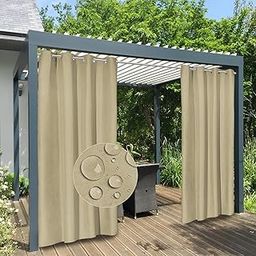 Easy-Going 100% Waterproof Outdoor Curtains Windproof Weatherproof Porch Curtains, Premium Thick Outdoor Privacy Grommet Top Panels for Patio, Gazebo and Pergola, 2 Panels, 54x120 inch, Khaki-image-13