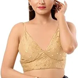vamas Women's Silk Padded Self Design Sleeveless Readymade Saree Blouse (B-27)-picture-6