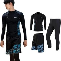 Men's Rash Guard, Long Sleeve, Top and Bottom Set, 3-Piece Set, Leggings, Surf Pants, Fitness, Men, UV Protection, Large Size, For Beaches, Hot Springs, Swimming, Amphibious, Swimming,-picture-34
