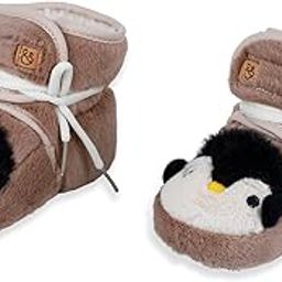 Penguin Warm Veclro Strap Fur Booties | Soft Comfortable Indoor & Outdoor Boots | Newborn Cozy Fleece Shoes | All Occassions - Brown-15