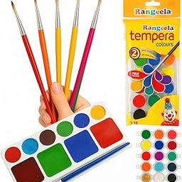 FIRST CLICK® Medium Rectangular Shaped Paint Palette (10 Wells) + 6 Pcs Round Colorful Brush Set + 18 Shades Rangeela Tempera Watercolors – Non-Toxic Art Kit for Kids & Students-image-8