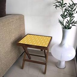 Nutcase Designer Teak Wood Side Table Folding Wooden Bedside Coffee Outdoor Picnic Table - Mustard Arrow 12 x 16-17