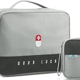 Oxford Medicine Pouch For Travel, Medicine Bag, First Aid Organizer Bag For Home, Office, Travel - Set Of 2 - Grey-image-78