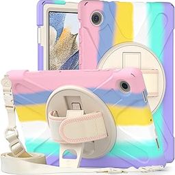 ProElite Rugged 3 Layer Armor case Cover for Samsung Galaxy Tab A8 10.5" SM-X200/ SM-X205/ SM-X207 with Hand Grip and Rotating Kickstand with Shoulder Strap, Rainbow-image-55