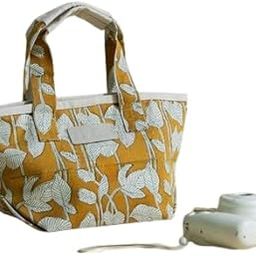 Natures Cotton Canvas Beach Bag Small Yellow | Hand Block Printed | Metal Trims | Single Piece (S001)-17